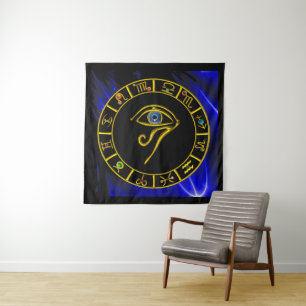 ASTRAL HORUS-AUGE ,BLAUER TALISMAN GOLD-TIERKREISZ WANDTEPPICH