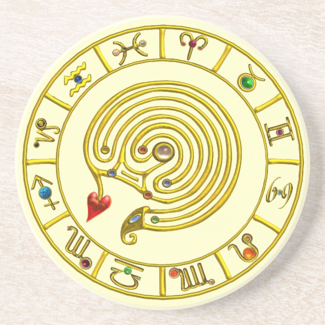 ASTRAL LABYRINTH GOLD ZODIAC CHART Astrologie Untersetzer (Vorne)