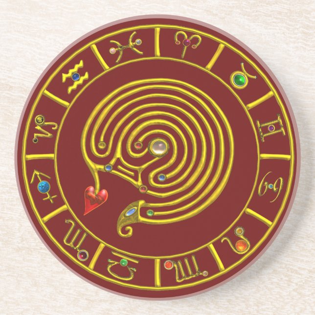 ASTRAL LABYRINTH GOLD ZODIAC CHART Astrologie Untersetzer (Vorne)