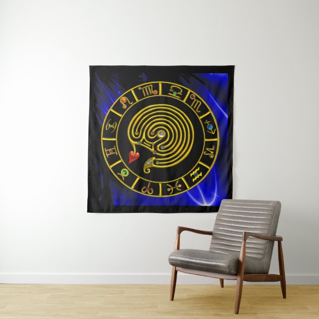 ASTRAL LABYRINTH GOLD ZODIAC CHART Astrologie Wandteppich (Beispiel (Horizontal))