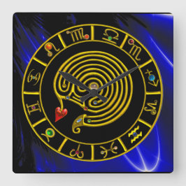 ASTRAL LABYRINTH GOLD ZODIAC CHART Astrology Quadratische Wanduhr
