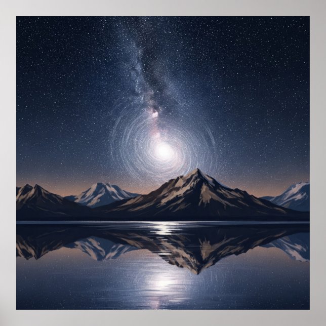 Astral Mountain Reflection - Galaxy-Kunstprint Poster (Vorne)