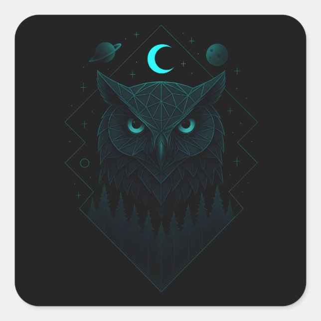 Astral Owl - Cosmic Night Wisdom Quadratischer Aufkleber (Vorderseite)