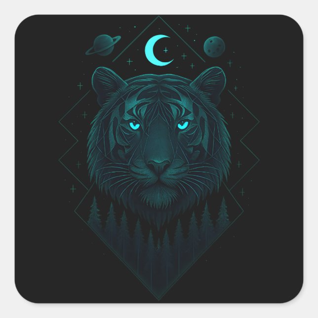 Astral Tiger - Cosmic Blaze Predator Quadratischer Aufkleber (Vorderseite)