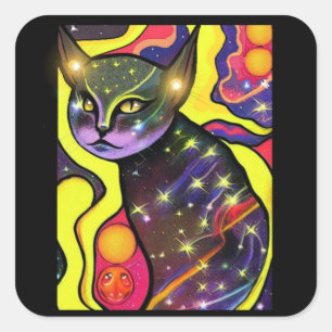 Astrale Katze Quadratischer Aufkleber
