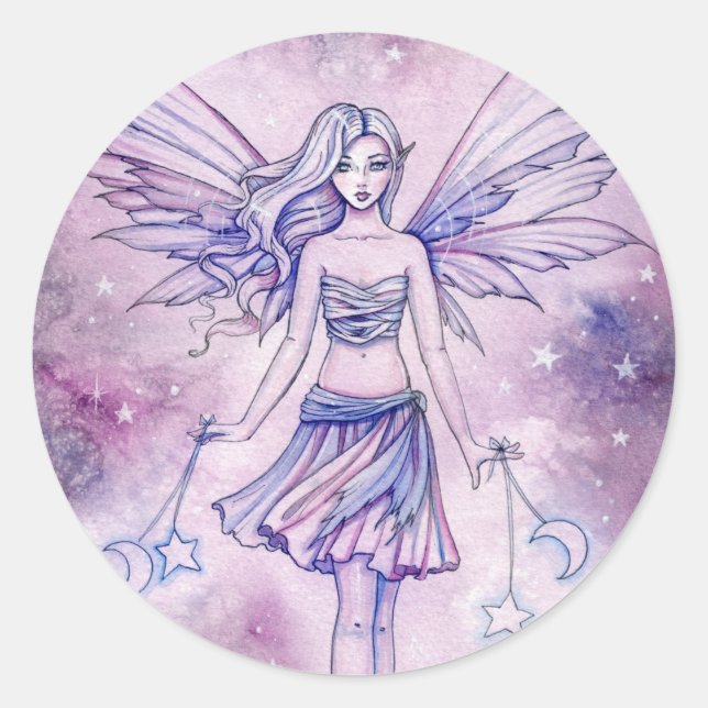 Astralina Niedlich Lila Blue Fairy Illustration Runder Aufkleber (Vorderseite)