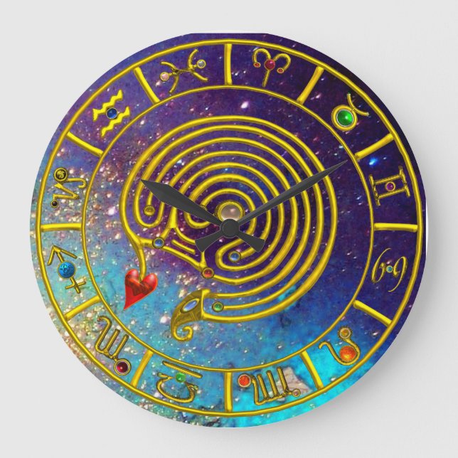ASTRALlabyrinth-GOLDtierkreis-DIAGRAMM Astrologie Große Wanduhr (Vorderseite)