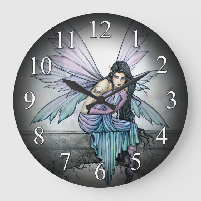 Astrid Gothic Fairy Fee Fantasy Art Clock Große Wanduhr (Vorderseite)