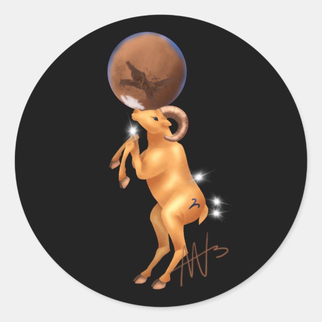 Astro Aries Mars Zodiac Runder Aufkleber (Vorderseite)