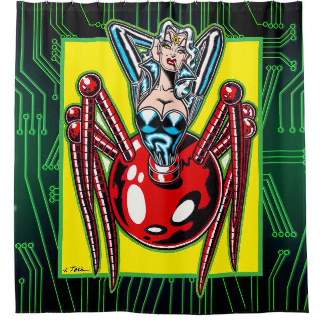 Astro Creeps™: Madam Mechanism™ Duschvorhang (Vorderseite)