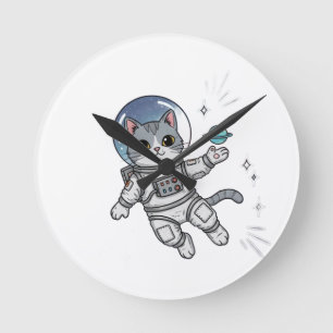 Astro-Katzen-Entdecker Runde Wanduhr
