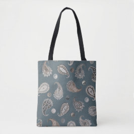  Astro Paisley & Yin Yang Dots Blue Beige Grey  Tasche