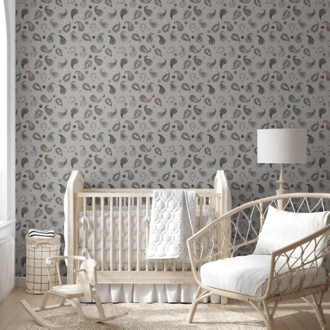  Astro Paisley & Yin Yang Dots Grey Blue Beige  Tapete (Kinder)