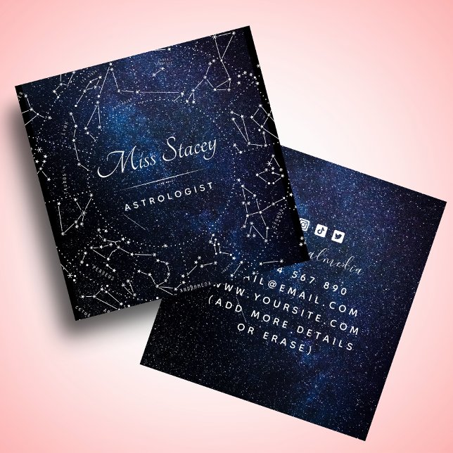 Astrologe Blue Cosmic Sky Star Constellation Quadratische Visitenkarte (Von Creator hochgeladen)