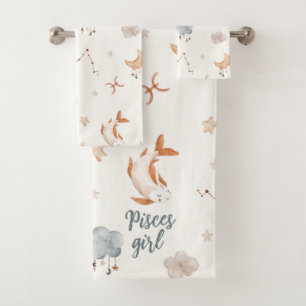 Astrologie-Design: Aquarellfarben-Fische-Zodiaka-Z Badhandtuch Set