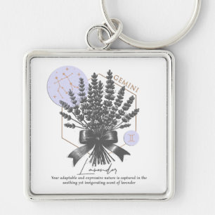 Astrologie/Gemini Zodiac Signature Blume Lavendel Schlüsselanhänger