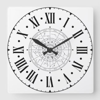 Astrologie-Konstellationsrad mit römischen Zahlen Quadratische Wanduhr