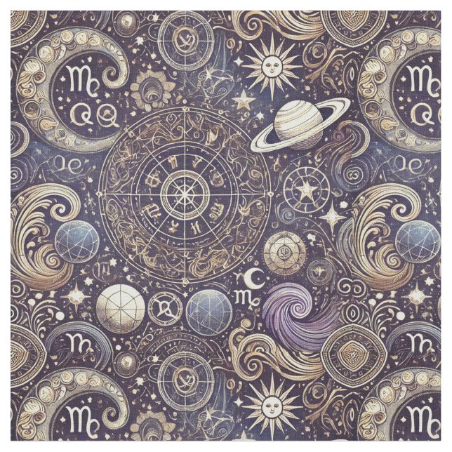 Astrologie Muster detailliert Zodiac und Celestial Stoff (Nahaufnahme)
