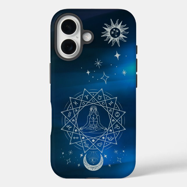 Astrologie Mystische Meditation Zodiac iPhone 16 Hülle (Rückseite)