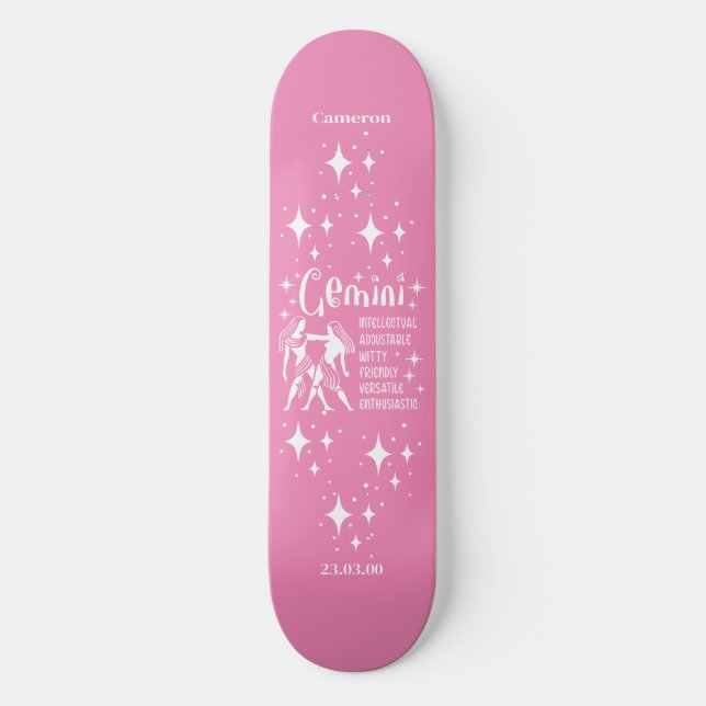 Astrologie Pink Skateboard avec Symbole Gemini (Recto)