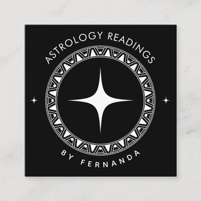 Astrologie Readings Black & White Sparkle Mystical Quadratische Visitenkarte (Vorderseite)