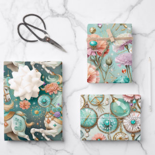 Astrologie Schütze Geburtsmonats-Blumenkristalle Geschenkpapier Set