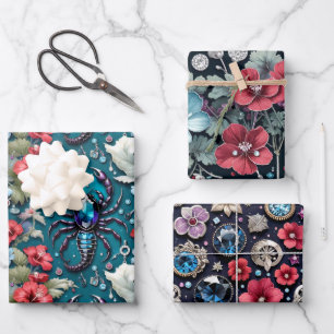 Astrologie Skorpion Geburtsmonats-Blumen Kristalle Geschenkpapier Set