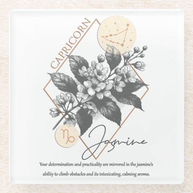 Astrologie/Steinbock Zodiac Signature Blume Jasmin Glasuntersetzer (Vorderseite)
