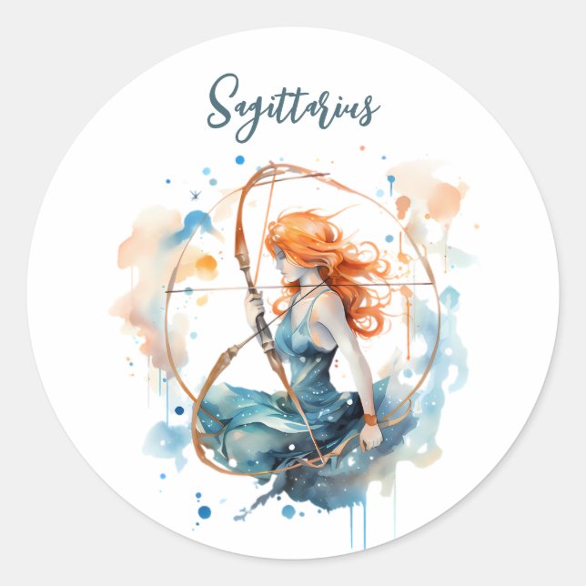 Astrologie Tierzeichen von Sagittarius Wasserfarbe Runder Aufkleber (Vorderseite)