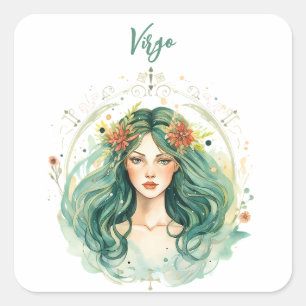 Astrologie Tierzeichen von Virgo in Aquarell Quadratischer Aufkleber
