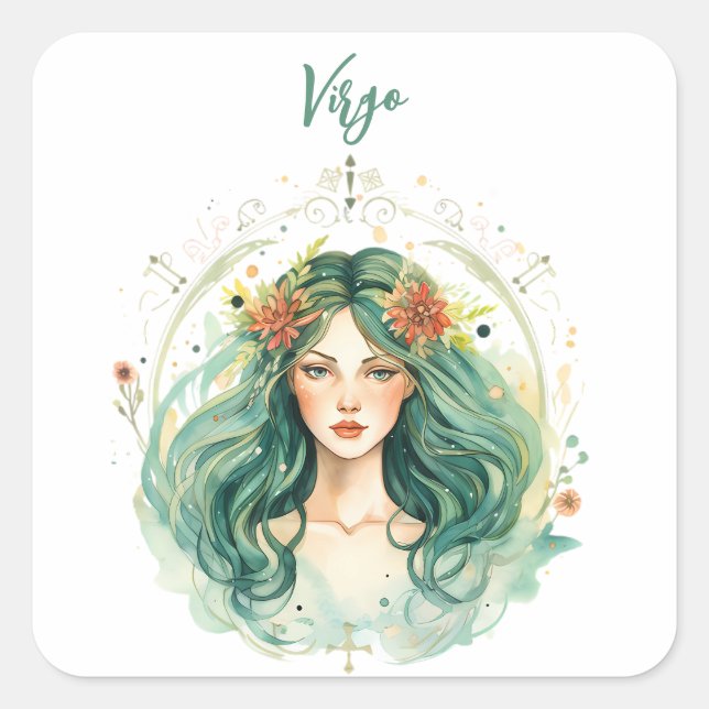 Astrologie Tierzeichen von Virgo in Aquarell Quadratischer Aufkleber (Vorderseite)