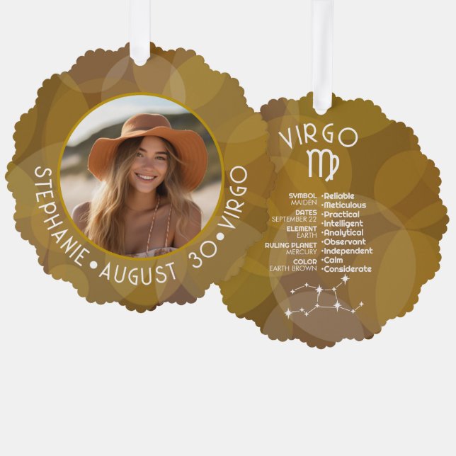 Astrologie Virgo Zodiac Signage Foto Custom Geburt Ornament Karte (Vorderseite/Rückseite)