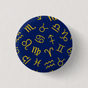 Astrologie Zeichen Muster Gold+Dk Blau Button