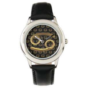 Astrologie Zodiac Sign Cancer Black Gold Elegant Armbanduhr