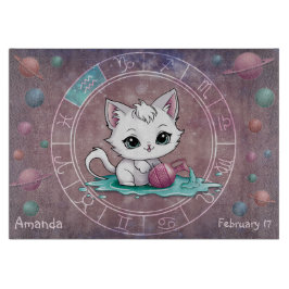 Astrologischer Aquarius Niedliche Katze Zodiac Whe Schneidebrett