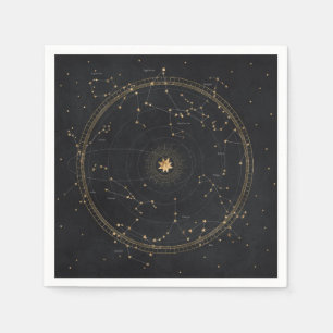 Astrologischer Sternplan Schwarz-Gold-Sterne Serviette