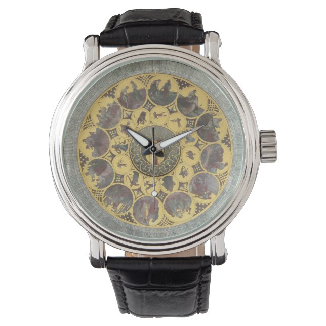 Astrologisches Vintages Tierzeichen Armbanduhr (Vorderseite)