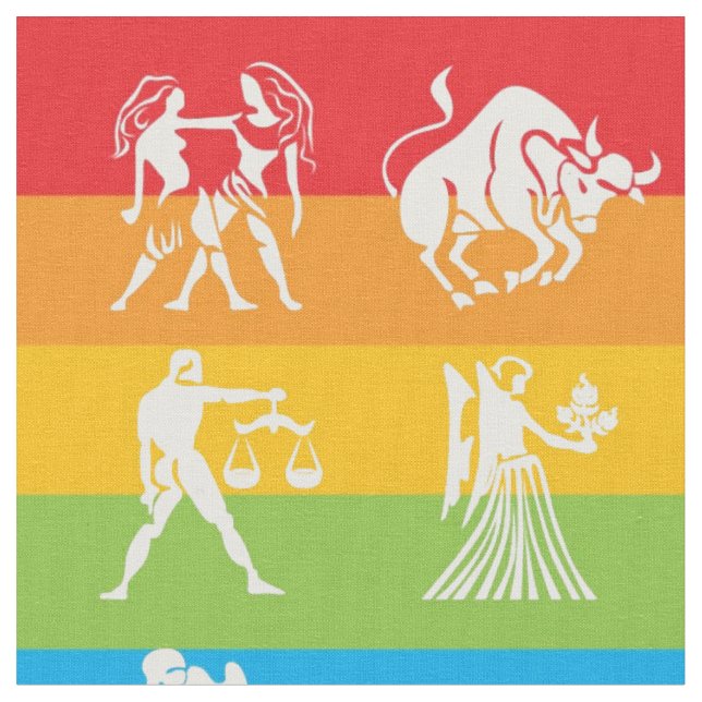 Astrology Zodiac Rainbow Print Pattern Fabric Stoff (Nahaufnahme)