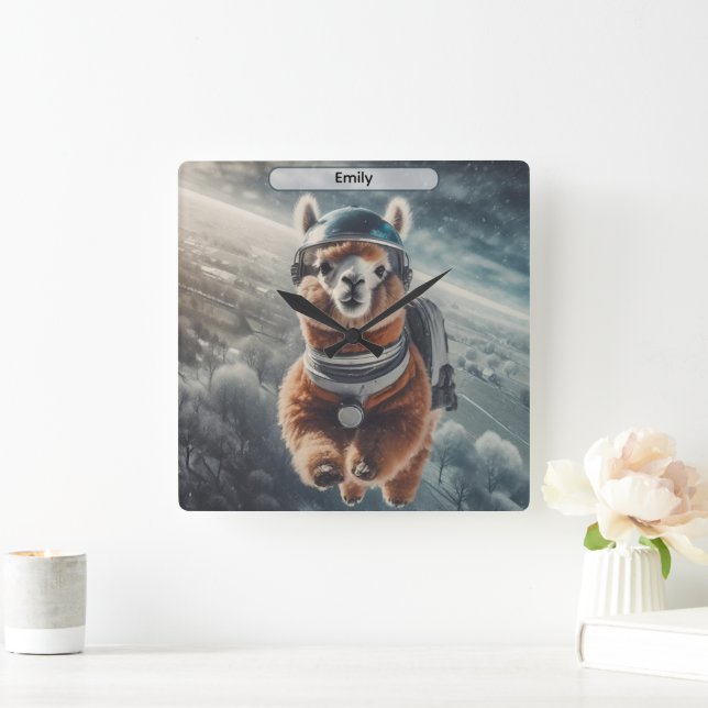 Astronaut Alpaca in Space Surreal Animal  Quadratische Wanduhr (Zuhause)