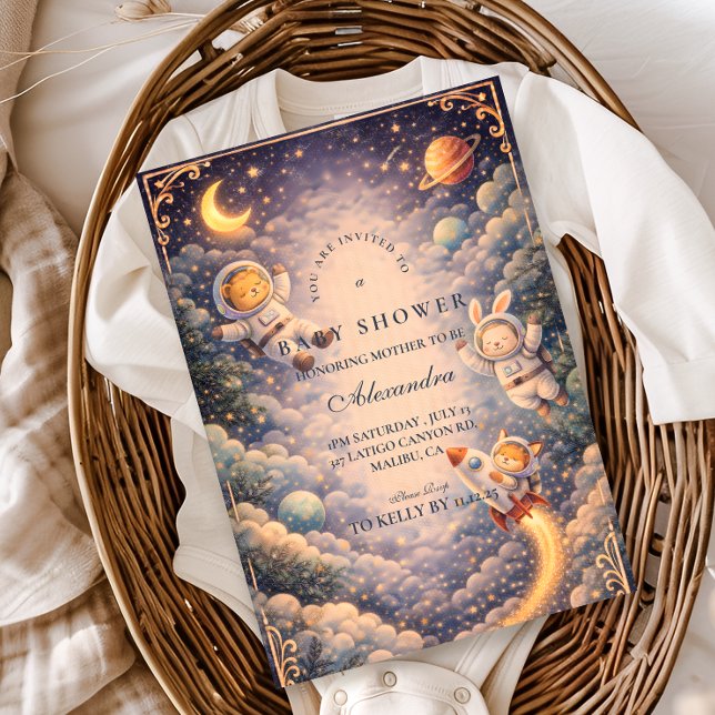 Astronaut Animals Space Baby Shower Einladung (Von Creator hochgeladen)