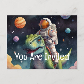 Astronaut auf dem Dino im Weltraum Einladungspostkarte