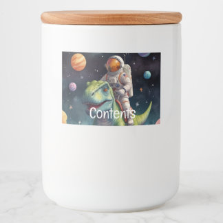 Astronaut auf dem Dino im Weltraum Lebensmitteletikett