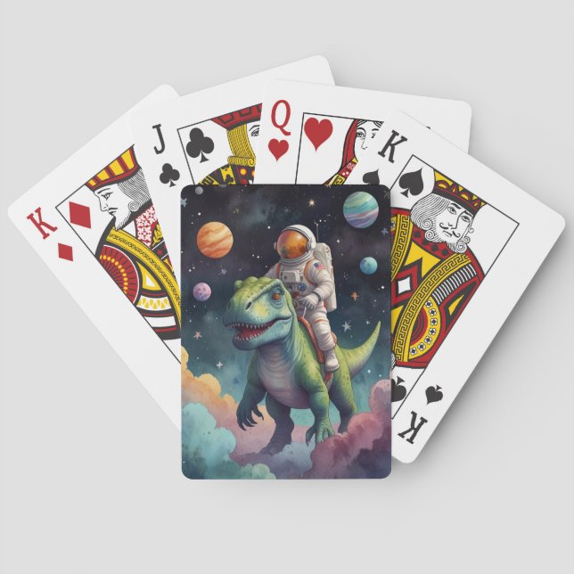 Astronaut auf dem Dino im Weltraum Spielkarten (Rückseite)