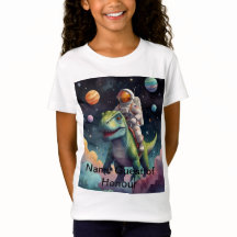 Astronaut auf dem Dino im Weltraum