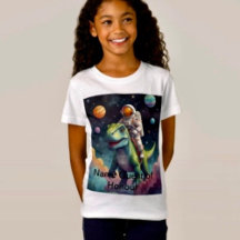 Astronaut auf dem Dino im Weltraum