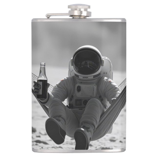 Astronaut auf dem Mond mit Bier Flachmann (Vorderseite)