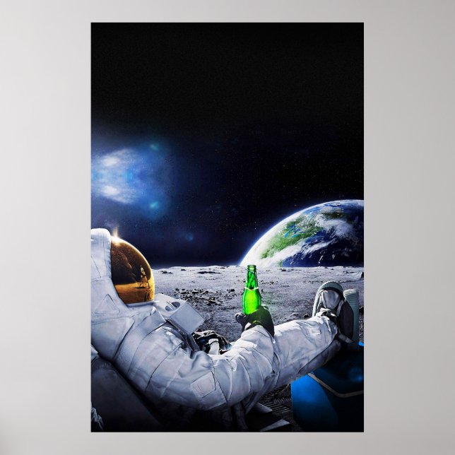 Astronaut auf dem Mond mit Bier Poster (Vorne)