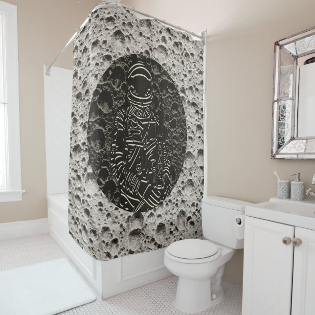 Astronaut auf dem Mond Space Black & Gray Duschvorhang (Beispiel)