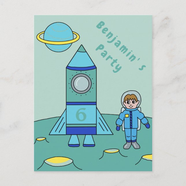 Astronaut auf dem Mond Space Einladung zur Geburts (Vorderseite)