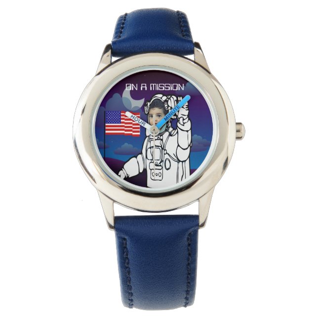 Astronaut auf dem Mond Weltraumjunge Armbanduhr (Vorderseite)